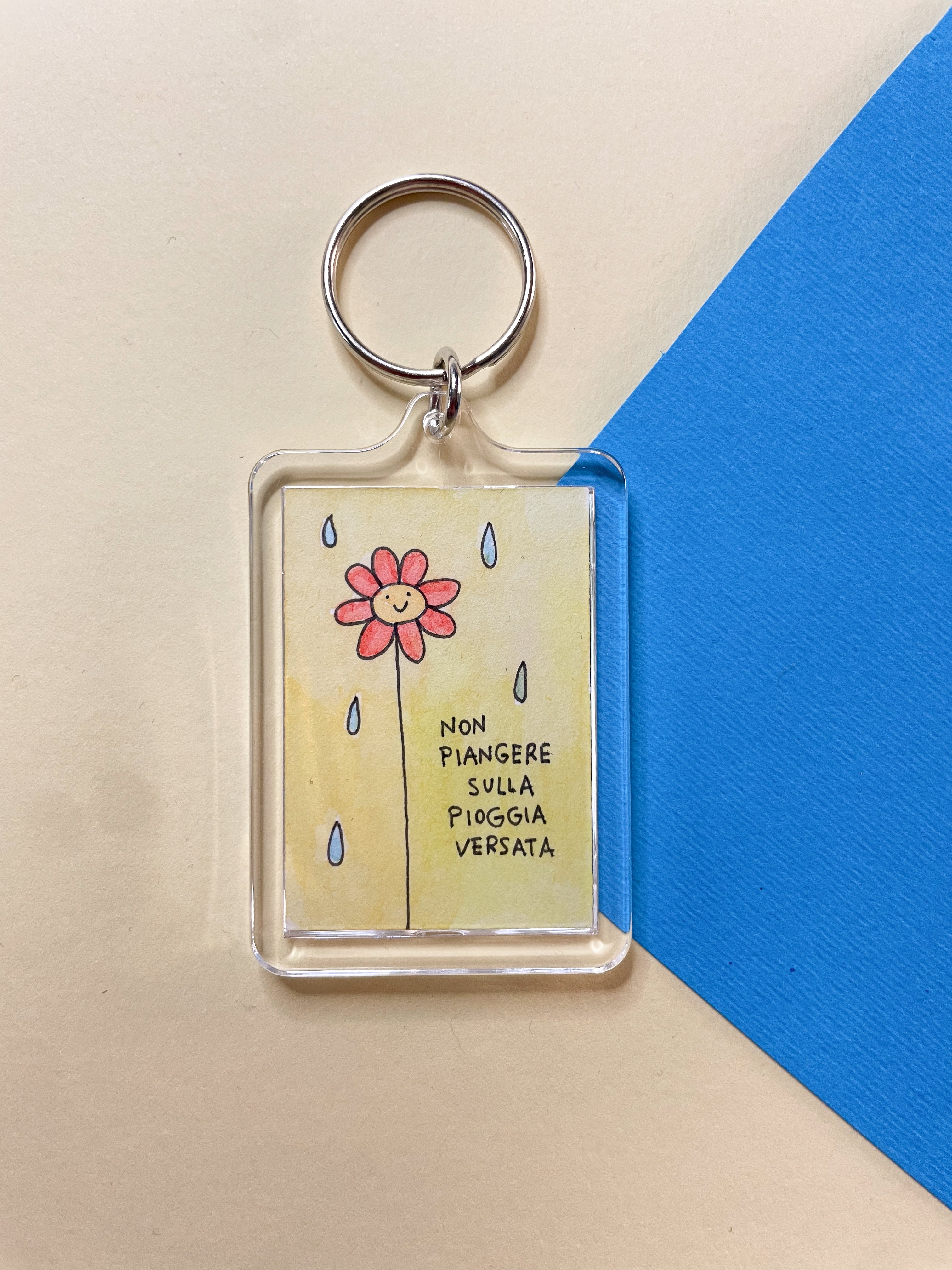 Portachiavi Illustrato - Non piangere sulla pioggia versata
