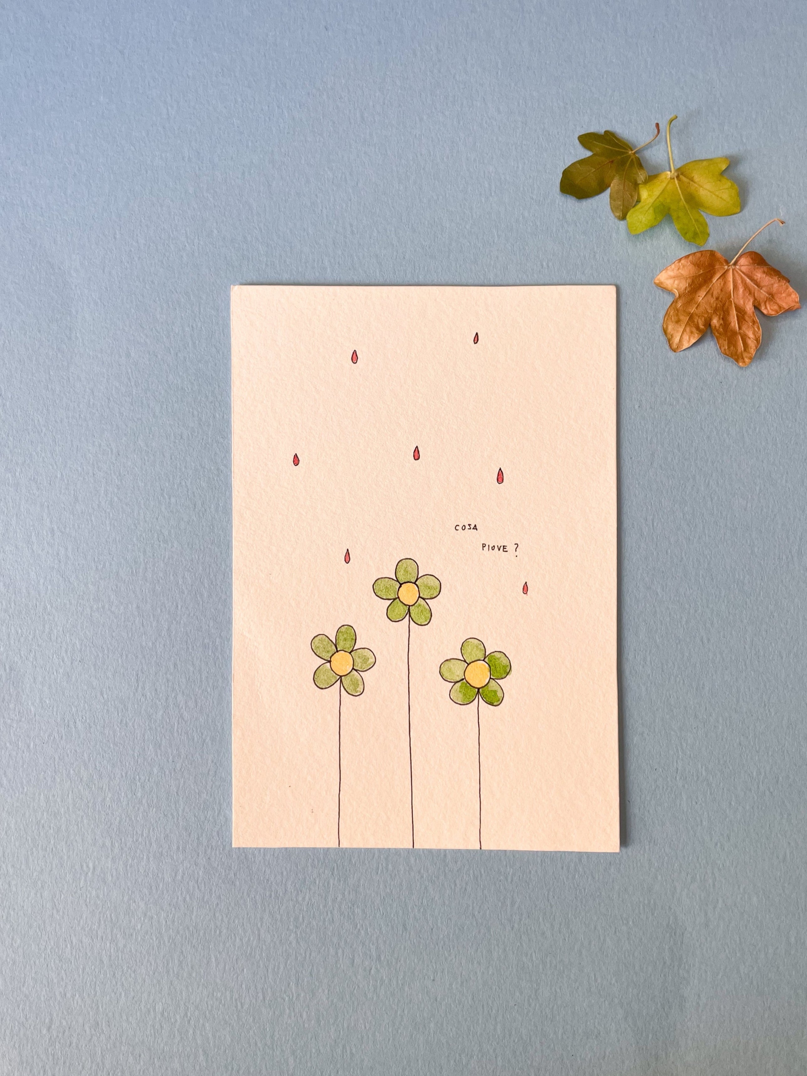Illustrazione 9x13 cm - Cosa piove?