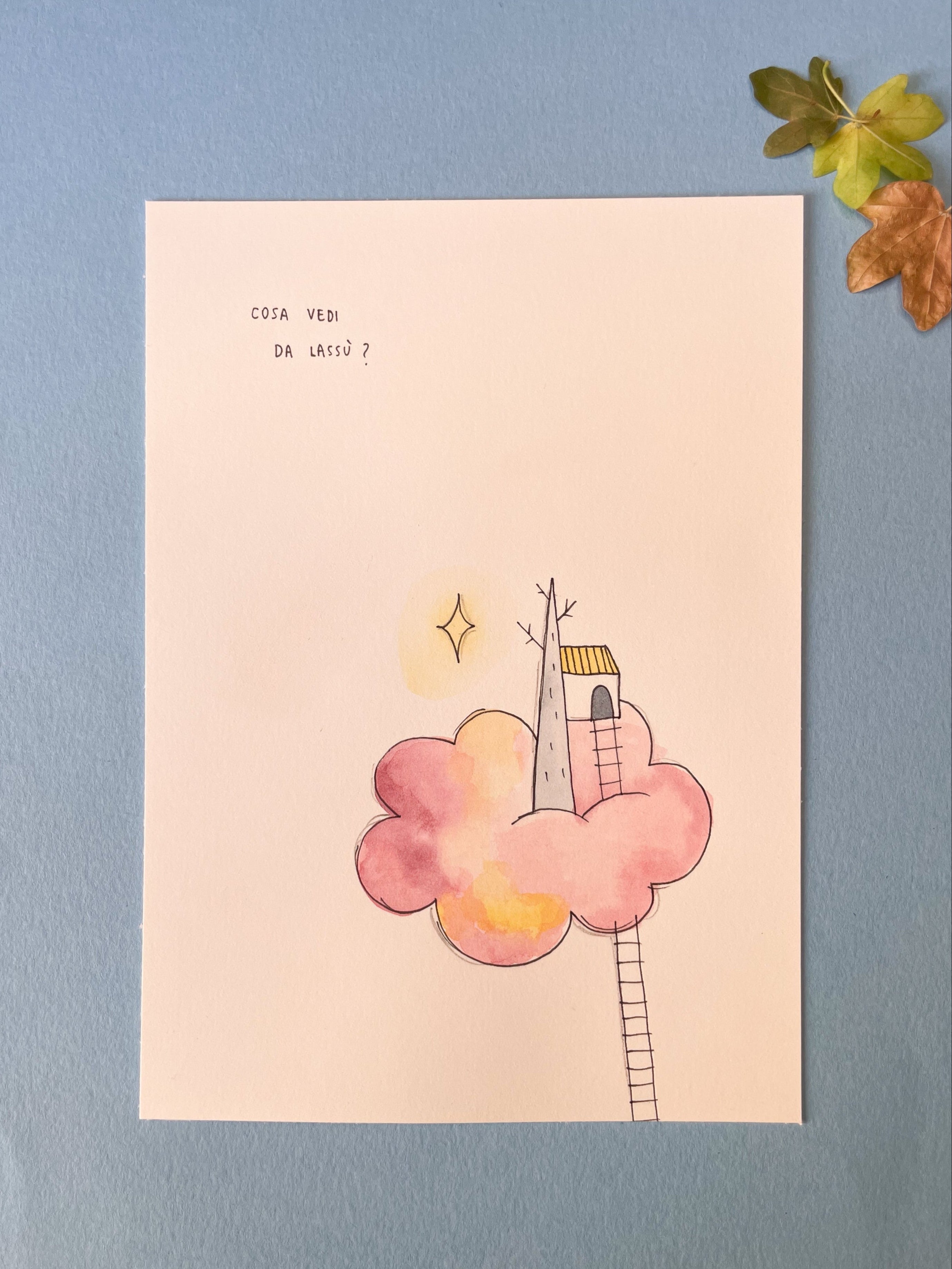 Illustrazione 13x18 cm - Cosa vedi da lassù?